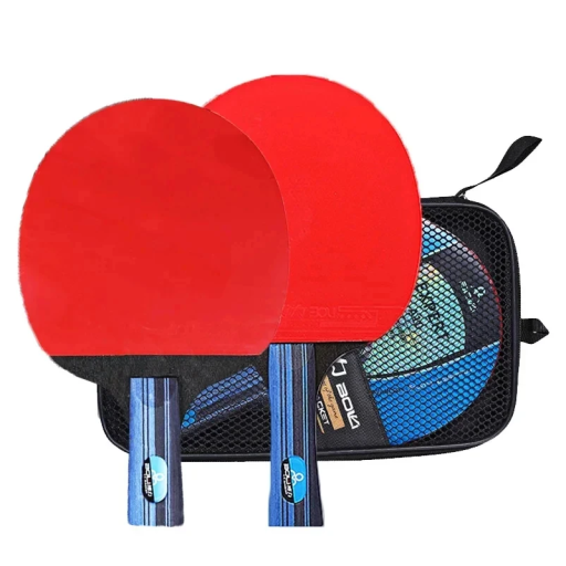 Set 2 Tischtennisschläger mit kurzer und langer Griffe 7 Schichten Holz elastischer Schaum Gummi Tasche Training Freizeitspiel