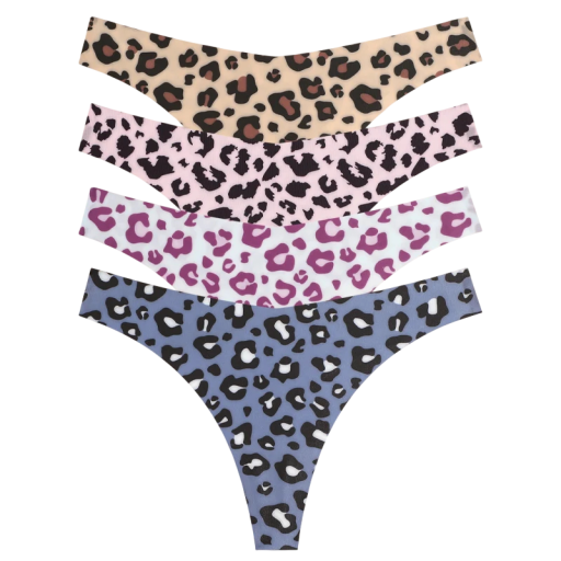 Set 4 ks dámských bezešvých tang s leopardím vzorem v různých barvách sexy spodní prádlo s minimálním zadním dílem na každodenní nošení