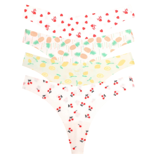 Set 4 ks dámských bezešvých tang s různými vzory v bílém provedení sexy spodní prádlo s minimálním zadním dílem na každodenní nošení