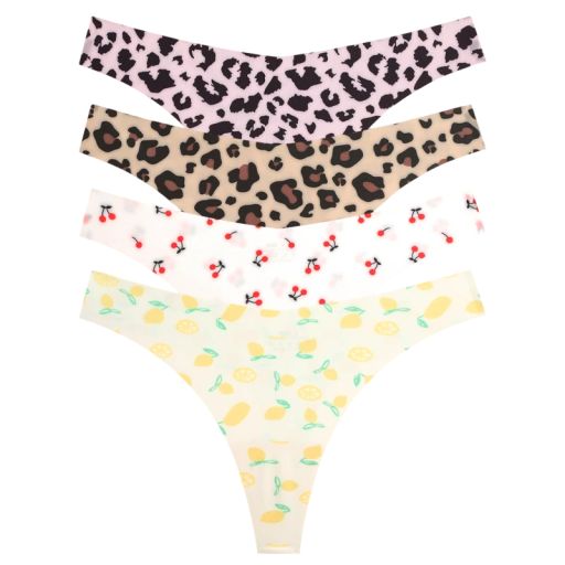 Set 4 ks dámských bezešvých tang s různými vzory v jemných barvách sexy spodní prádlo s minimálním zadním dílem na každodenní nošení