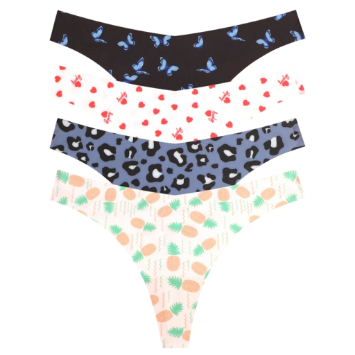 Set 4 ks dámských bezešvých tang s různými vzory v kombinaci světlých a tmavých barev sexy spodní prádlo na každodenní nošení