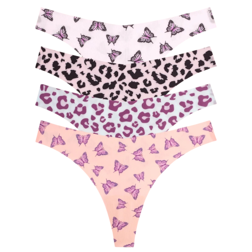 Set 4 ks dámských bezešvých tang s různými vzory v pastelových odstínech sexy spodní prádlo s minimálním zadním dílem na každodenní nošení