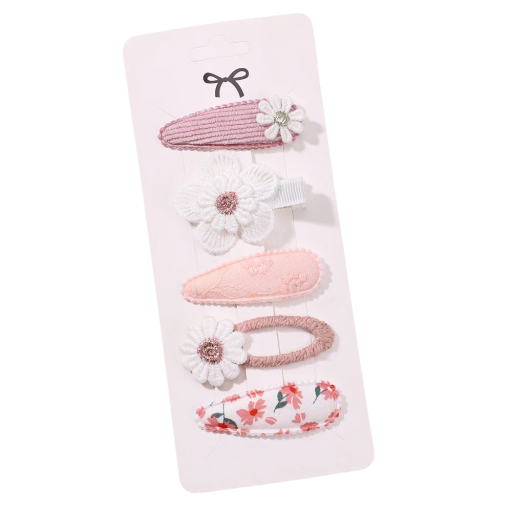 Set 5 agrafe de par copii roz cu flori Accesorii de par dragute Agrafe decorative fete Motiv floral Nuante elegante de roz