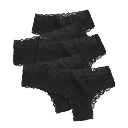 Set 5 bucăți de chiloți brazilieni din material răsucit cu dantelă decorativă lenjerie intimă respirabilă neagră