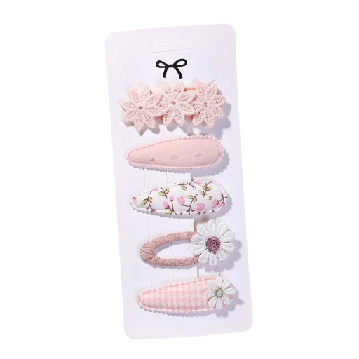 Set 5 cleme de par copii Roz cu flori Accesorii de par dragute Pentru fete Decor elegant Culori delicate Confort de purtat
