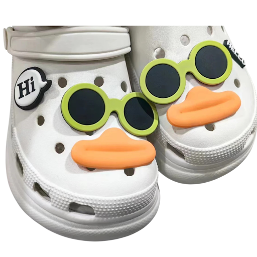 Set 6 Stück Dekoration für Crocs Gesicht mit runden Brillen PVC Schmuck für Schuhe Crocs Zubehör zur Personalisierung von Schuhen