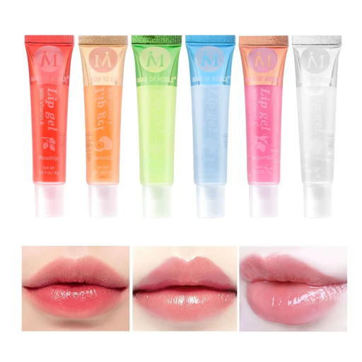 Set 6x 15ml Lippen-Glanz klar Hydratisierend mit Vitamin E Verschiedene Geschmäcker 3x10,8 cm Kosmetik Lippenpflege Glänzender Effekt