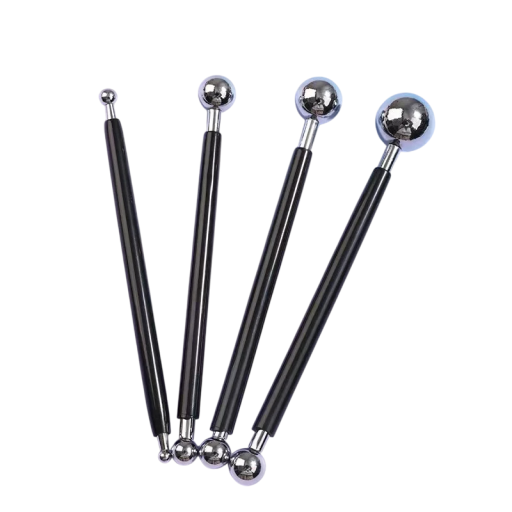 Set aus 4 doppelseitigen Edelstahlmodellierwerkzeugen mit Kugeln 12-13 cm für die Keramikskulptur, Dekoration und Modellierung von Ton