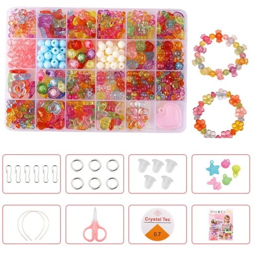 Set aus 500 Acrylperlen Verschiedene Formen und Größen Bunte Perlen mit Zubehör Kinderarmbänder und -ketten basteln