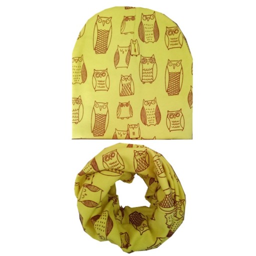 Set aus Mütze und Halstuch für Kinder mit Eulen