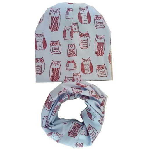 Set aus Mütze und Halstuch für Kinder mit Eulen