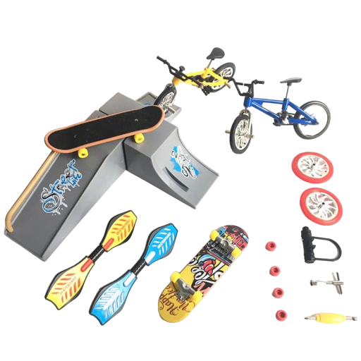 Set aus Rampe, Mini-Skateboard und Fahrrad Z326
