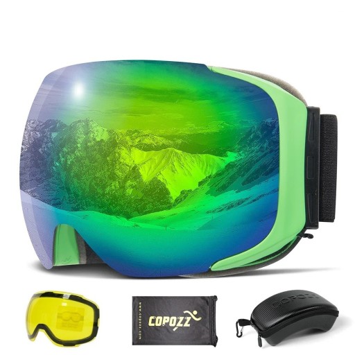 Set aus Skibrillen, austauschbarer gelber Linse, Stoffbezug und Brillenetui. Ski- und Snowboard-Spiegelbrille mit UV400-Filter, 23 x 9,5 cm