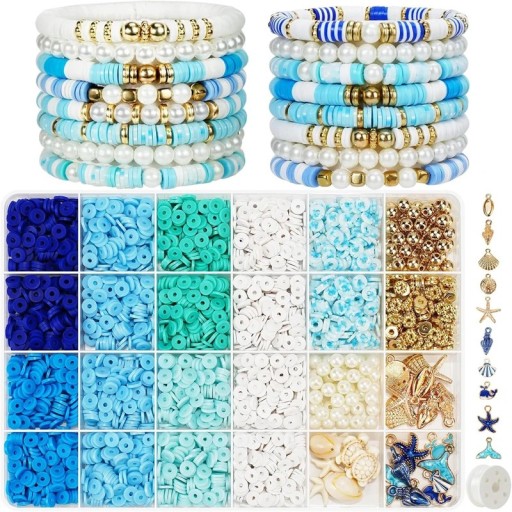 Set aus Tonperlen mit Ozeanmotiven Muscheln Seesterne Schildkröten Meeressymbole Polymer Set zur Schmuckherstellung Armbänder Halsketten Anhänger