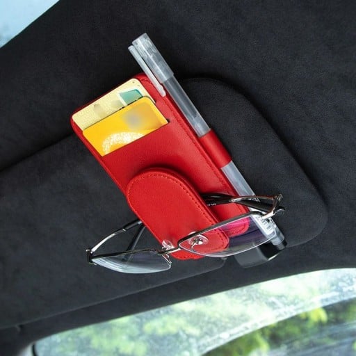 Set aus zwei Halterungen für Auto-Sonnenblenden für Brillen, Karten, Tickets und Stifte mit magnetischer Befestigung, aus strapazierfähigem