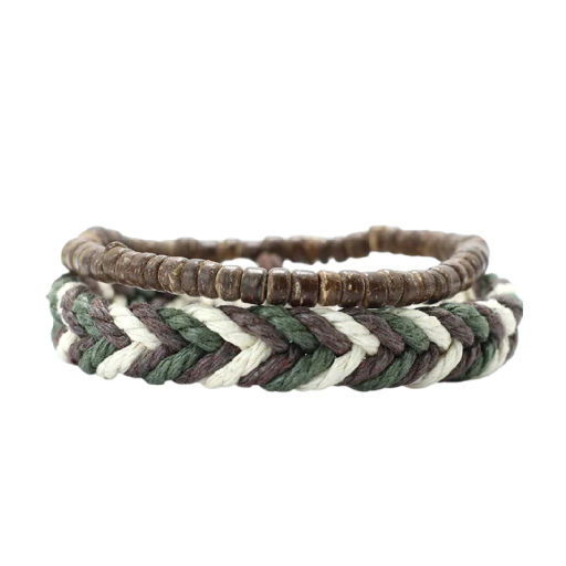 Set av herrarmband i trä med kombinerad design justerbar storlek 19,5 cm naturligt material för vardagsbruk