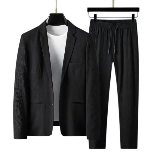 Set bărbaresc Saco și pantaloni cu talie elastică și șnur de strângere Material din poliester cu structură fină Pentru purtare zilnică și ocazii sociale