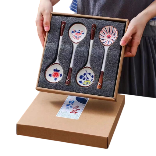 Set cadou de lingurițe din ceramică Lingurițe de desert pictate cu mâna cu mâner lung Ceramică glazurată Lingurițe elegante pentru cafea ceai desert