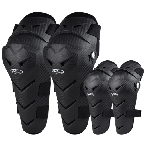 Set chráničů kolen a loktů na motorku závodní ochranné černé pevná konstrukce pro motokros a jízdu na motorce