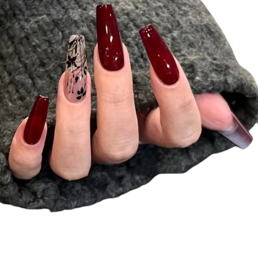 Set complet 24 bucăți unghii acrilice formă Coffin lungime medie unghii artificiale lipite pentru mâini Tips