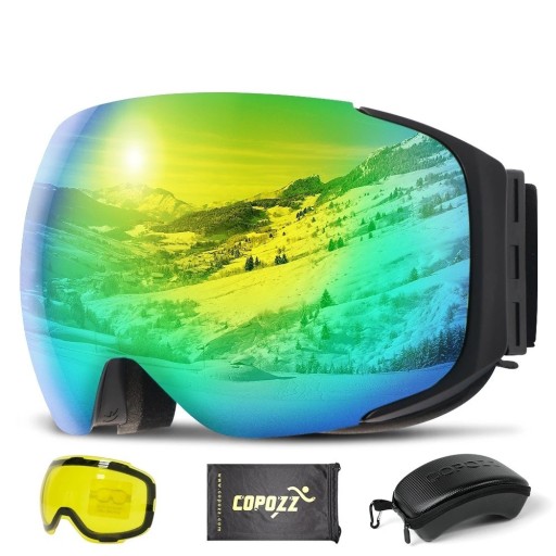 Set con gafas de esquí, lente amarilla reemplazable, funda de tela y estuche para gafas Gafas de esquí y snowboard espejadas con filtro UV400 23 x 9,5 cm