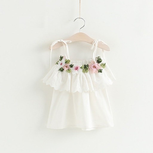 Set da ragazza - Canotta con fiori e pantaloni corti - Bianca