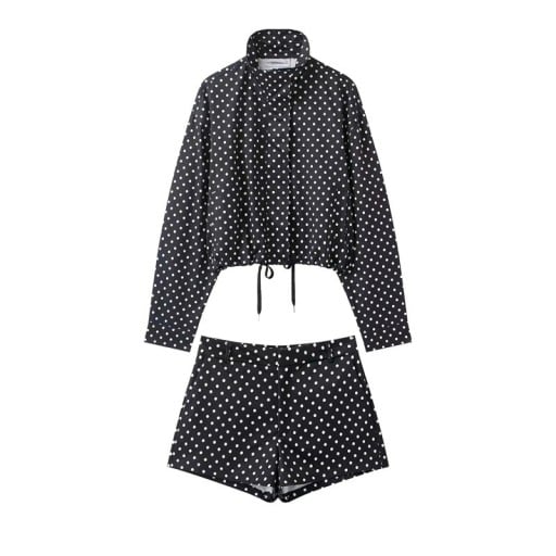 Set damă pulover și pantaloni scurți cu model cu buline din poliester Guler înalt cu șnur de strângere Mâneci lungi Croială lejeră Îmbrăcăminte pentru acasă și afară