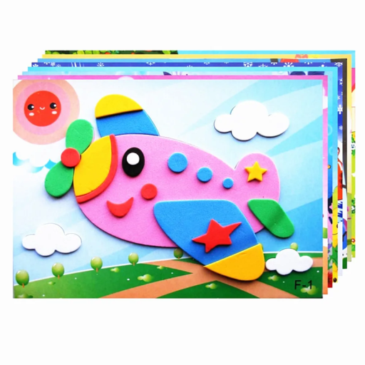 Set de 10 autocolante 3D din spumă EVA pentru copii, puzzle cu animale, 12 x 17 cm, distracție creativă, selecție aleatorie de 20 de stiluri, motive cu desene animate