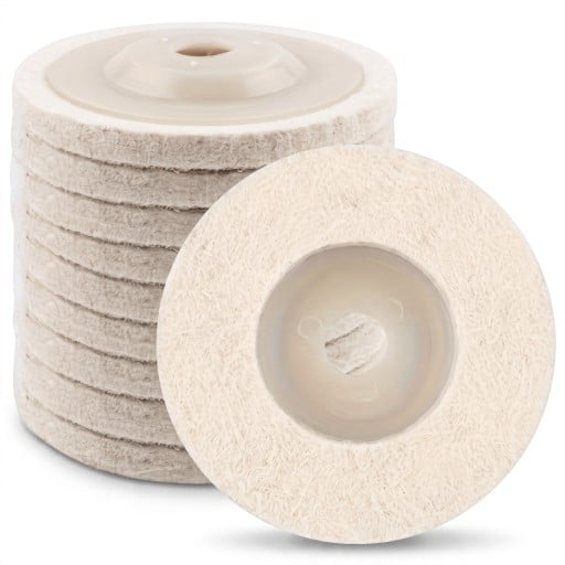 Set de 10 bucăți de discuri din fetru pentru polizare 100 mm Orificiu 16 mm Grosime 10 mm Pentru polizor unghiular Alb Polizare oțel inoxidabil