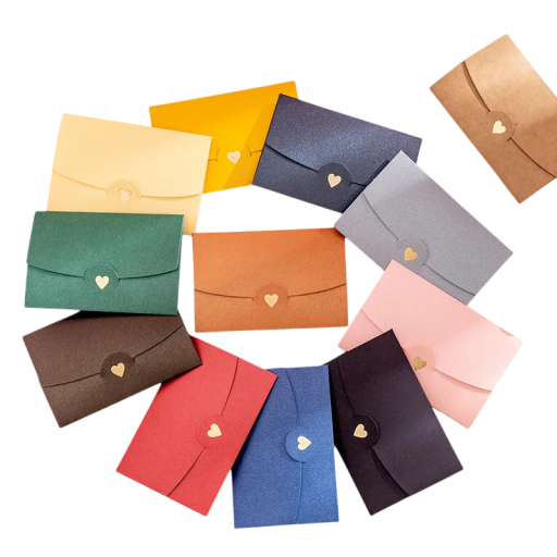 Set de 10 bucăți de plicuri colorate cu inimioară 10,5 × 7 cm plicuri din hârtie pentru scrisori, urări și mici cadouri