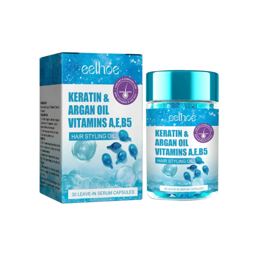 Set de 10 capsule cu vitamine pentru păr, uleiuri esențiale de keratină, hidratare, păr deteriorat, vopsit, creț, neted și strălucitor