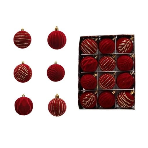Set de 12 bile de Crăciun 6 cm Șase decorațiuni câte două bucăți Ornamente pentru brad 6 x 6 x 7 cm