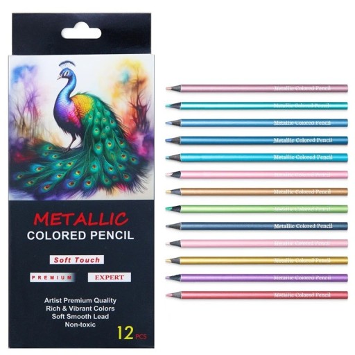 Set de 12 creioane colorate metalice pentru desen și schiță, rechizite de artă pentru cărți de colorat DIY, pictură și meșteșuguri pentru casă