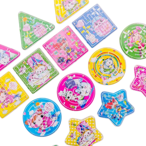 Set de 12 labirinturi din plastic pentru copii cu o minge de 5 x 5 cm, jucărie logică, forme și culori aleatorii, triunghi, pătrat, cerc, stea.
