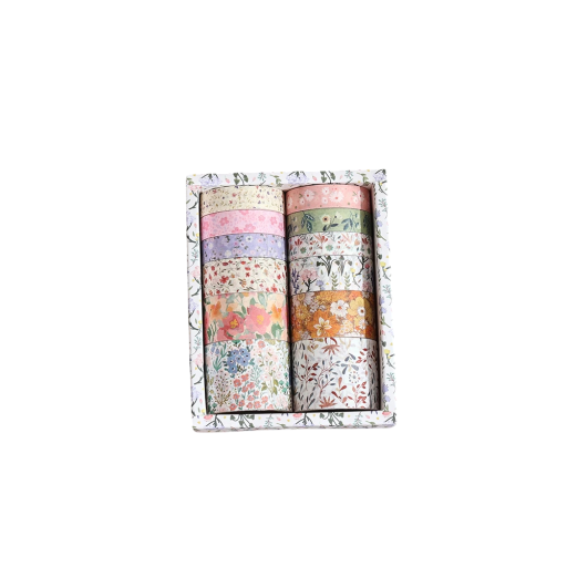 Set de 12 role de bandă cu motiv floral Flori de piersici 2 m pentru decorarea jurnalelor, planificatoarelor, invitațiilor și altor proiecte creative