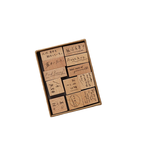 Set de 12 sellos de madera con inscripciones chinas 70 x 90 x 30 mm Caja de madera Sellos de caucho Decoración para scrapbooking Creación creativa