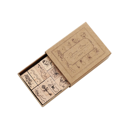 Set de 12 sellos de madera con motivo de goma de muñecos y accesorios Sellos creativos para niños y adultos Hacer tarjetas de felicitación Scrapbooking
