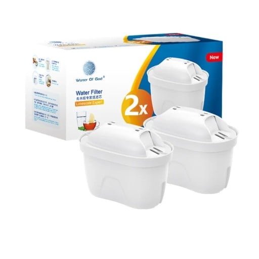 Set de 2 bucăți de cartușe filtrante de rezervă pentru carafe de filtrare, fibră PP, cărbune activ și rășină, dimensiunea cartușului 10 x 7.5 x 5.7 cm, alb