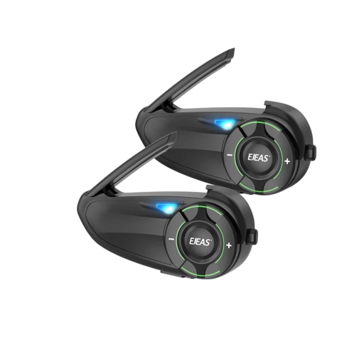 Set de 2 interfoane pentru motocicletă EJEAS Q8 cu conexiune Mesh pentru 6 motocicliști, Bluetooth 5.1, IP67, reducere a zgomotului, autonomie