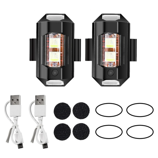 Set de 2 lumini stroboscopice LED pentru motocicletă 3,8 x 2 cm, 7 culori, cu încărcare USB-C, lumini intermitente decorative pentru bicicletă sau scuter
