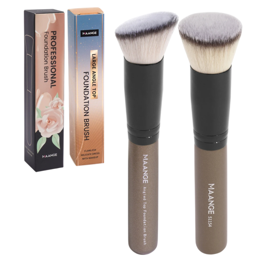 Set de 2 pensule de machiaj Kabuki, plate și unghiulare, pentru pudră și blush, pensule cosmetice cu fibre sintetice moi pentru machiaj