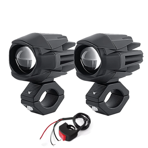 Set de 2 spoturi LED pentru motociclete 25W IP67 Lumină albă caldă și rece Întrerupător 9-85V DC Pereche de suporturi Corp din aluminiu