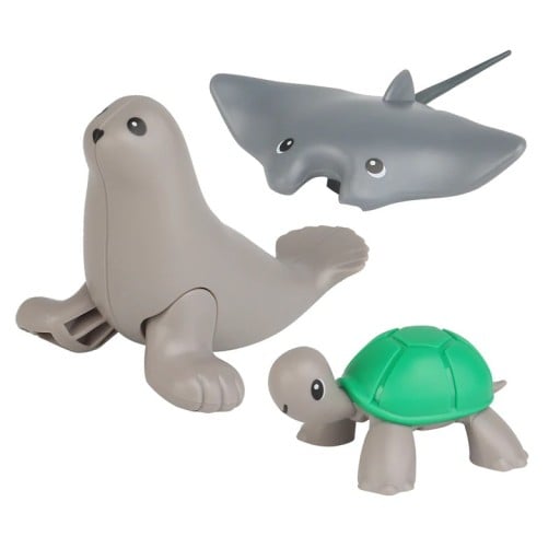 Set de 3 animale de construcție din plastic pentru copii: Foca, Broască țestoasă și Raie, jucărie educativă de asamblare