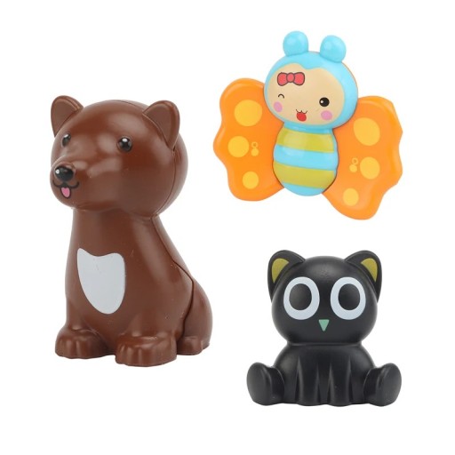 Set de 3 animale din plastic pentru copii: Urs, Fluture și Pisică, jucărie educativă de construcție
