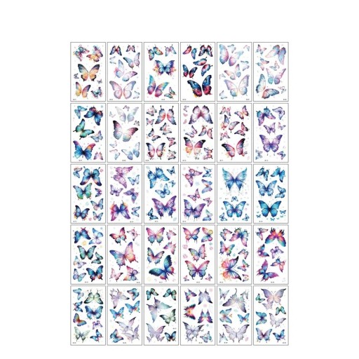Set de 30 de tatuaje temporare 5,7 x 9,7 cm Fluturi colorați în stil acvarel pentru decorarea pielii și ornamente creative