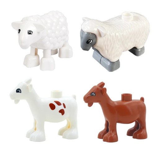 Set de 4 animale din plastic pentru construcții pentru copii 2 capre și 2 oi jucărie educativă de asamblare