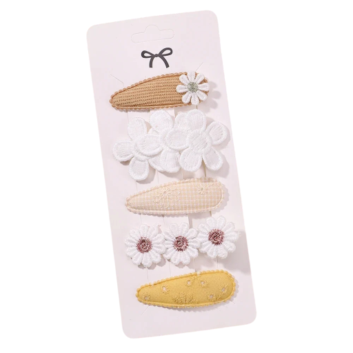 Set de 5 agrafe de par galbene pentru copii cu flori Agrafe decorative Accesorii de par dragute Motiv floral Coafuri pentru fete Coafura eleganta