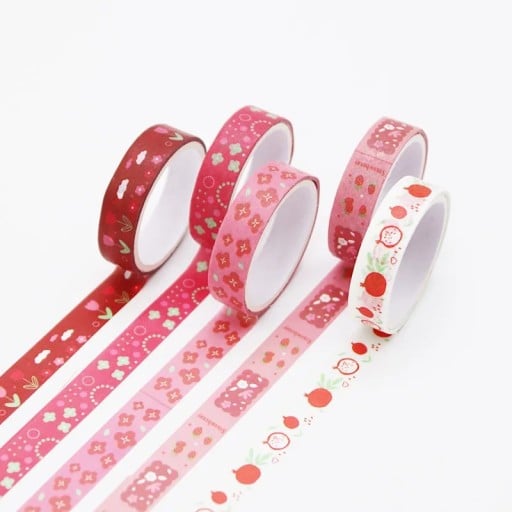 Set de 5 bucăți de bandă cu motiv de fructe Grădina de căpșuni 2 m pentru decorarea jurnalelor, planificatoarelor, invitațiilor și altor proiecte creative