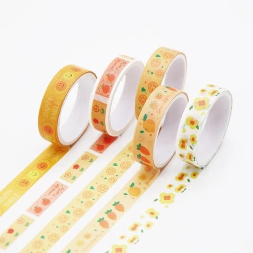 Set de 5 bucăți de bandă cu motiv de fructe Petrecere portocalie 2 m pentru decorarea jurnalelor, planificatoarelor, invitațiilor și altor proiecte creative