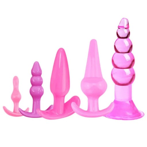 Set de 5 dopuri anale din silicon de diverse forme, suprafata neteda, design ergonomic, intretinere usoara, ambalaj discret